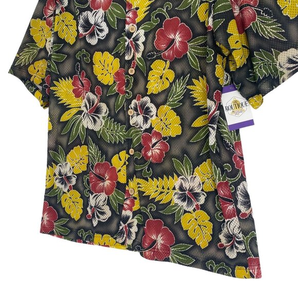 Vtg ODO Hawaiian Shirt XL Mesh Coconut Buttons 90s y2K Resort Cruise Beach Wear - Picture 3 of 9